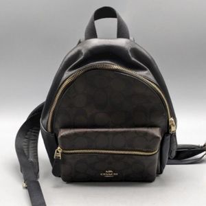 Authentic Coach Brown Monogram Canvas Black Leather Charlie Backpack